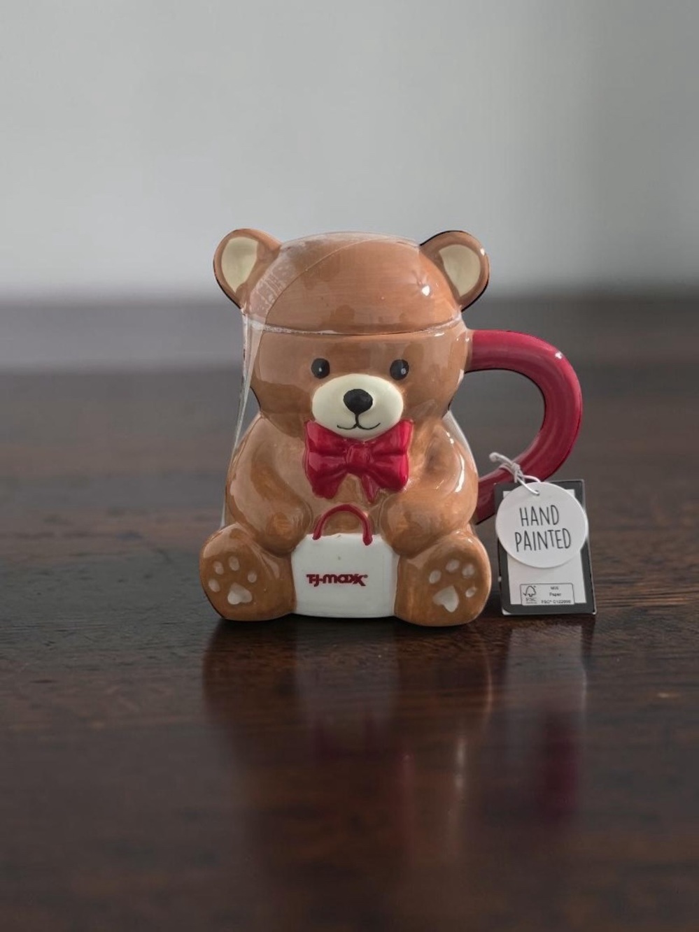T.J.Maxx Brown Teddy Bear Mug & Lid